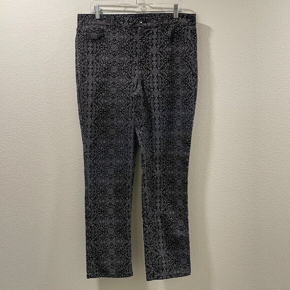 CHARTER CLUB Lexington Straight Stretch Texture "Brocade" Jeans, Black/Gray - 14 - Picture 1 of 11